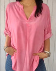 Women's Spring And Autumn V-neck Cotton And Linen Pure Plus Size Shirt