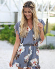 Printed V-neck Ruffled Shorts Suits