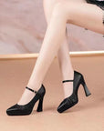 Chunky Heel Buckle Pointed Toe Simple High Heels