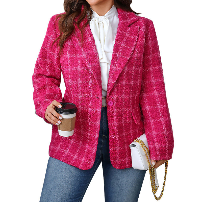 Temperament Commute Plaid Plus Size Coat