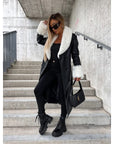 Casual Lace Up Fashion Fur Collar Pocket Loose Leather Coat