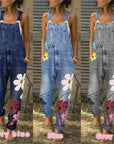 Denim overalls printed washed denim overalls