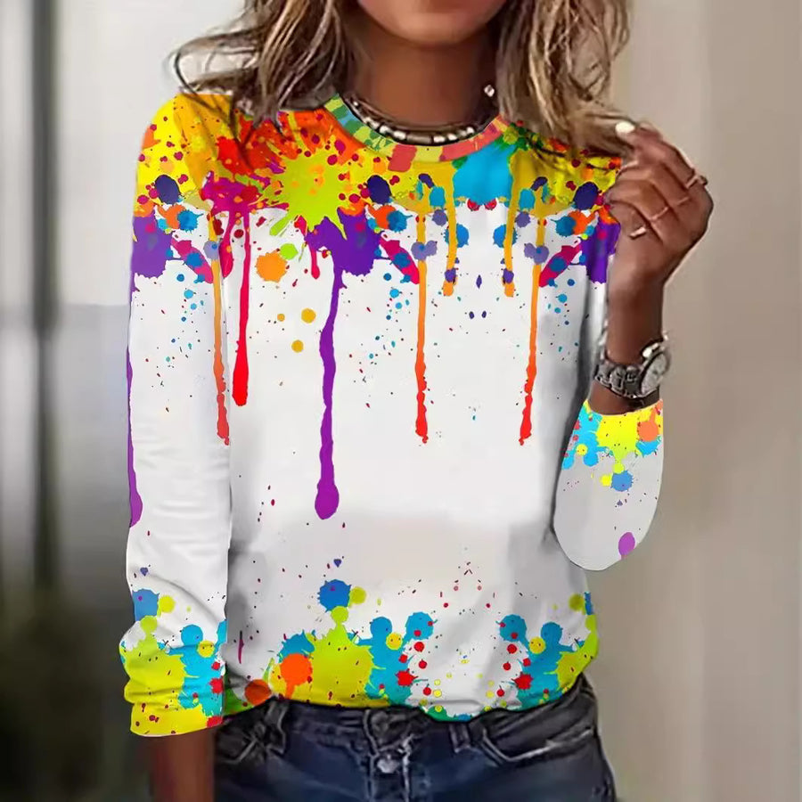 Foreign Trade Hip Hop Trend Printed Color Sweater Long Sleeve