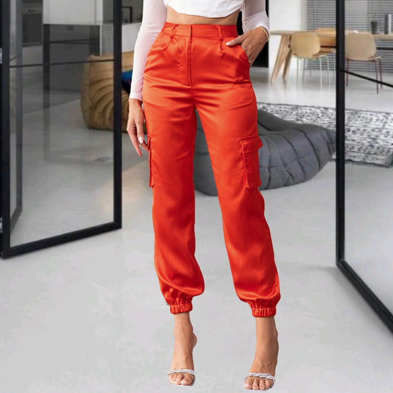 Casual Multi-pocket Cargo Pants Commuting Flattering Straight-leg Trousers