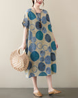 Women's Cotton And Linen Retro Floral Art Over The Knee Dress