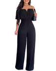 Women's Off-neck Waist Trimming Loose Straight Jumpsuit