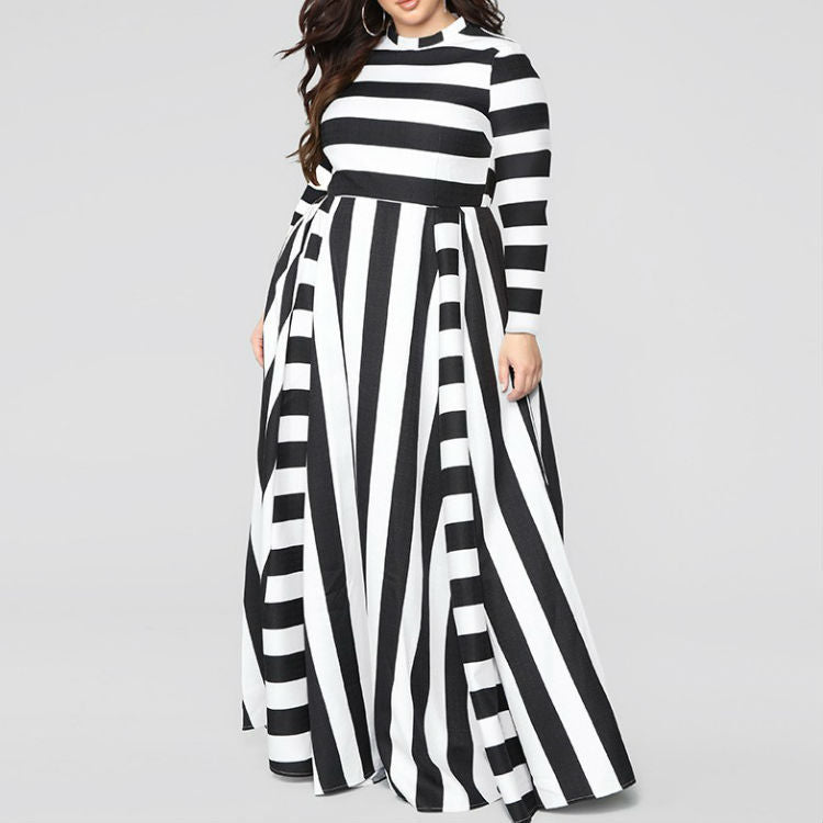 Loose Women\'s Dress Plus Size Striped Woman\'s Dress