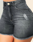 Women's Stretch Slim Fit Ripped Tassel Denim Shorts