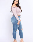 Stretch denim hole high waist ladies jeans