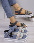 Fashion Tassel Denim Sandals With Thick-soled Flat Heel New Summer Hemp Rope Sole Ethnic Style Shoes For Women