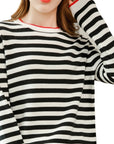 Round Neck Striped Sweater Women's Cotton Long Sleeve T-shirt Navy-striped Shirt Loose Bottoming T-Shirt