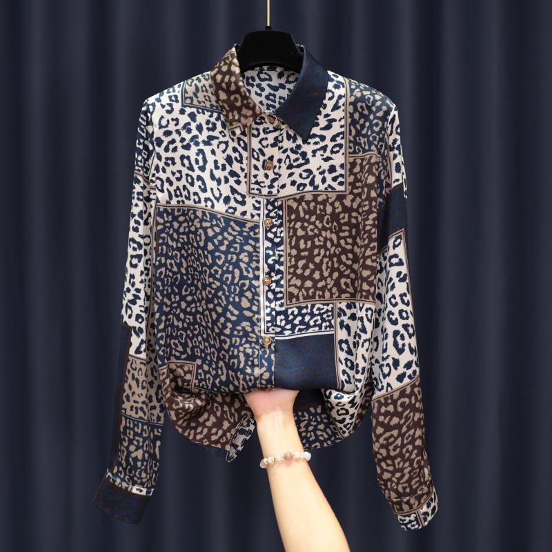 Women's Design Long Sleeve All-match Vintage Leopard Print Shirt