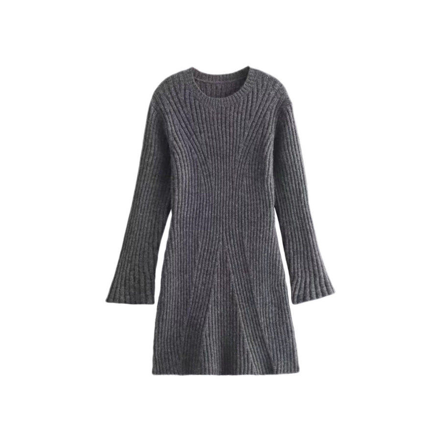 Solid Ribbed Knitted Dress