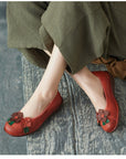 Ethnic Style Retro Handmade Cowhide Flower Soft Bottom Women's Shoes