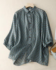 National Style Literary Style Lightweight And Slightly Transparent Polka-dot Loose-fitting Linen Shirt