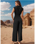 Casual Sleeveless Solid Color Wide Leg Jumpsuit