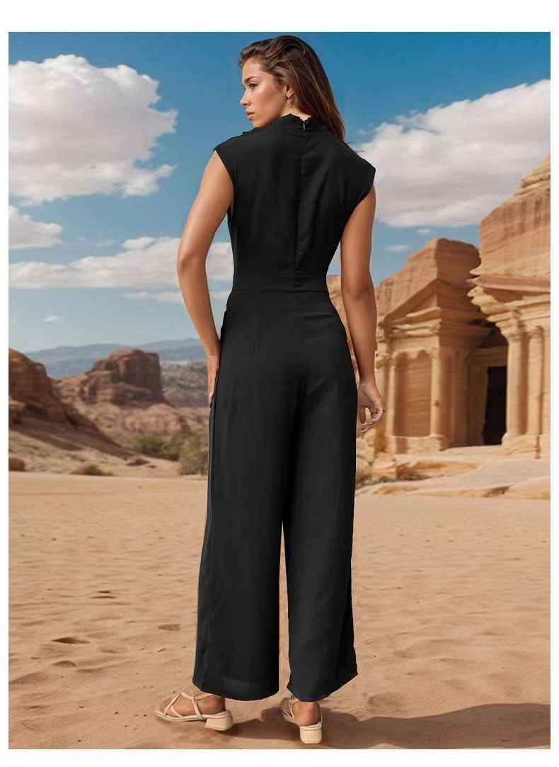 Casual Sleeveless Solid Color Wide Leg Jumpsuit