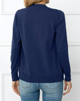 Women's Buckle Round Neck Long Sleeve Soft Knitted Sweater