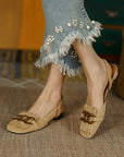 Pedal Toe Cap Slingback Sandals Tassel Low Heel Women's Shoes