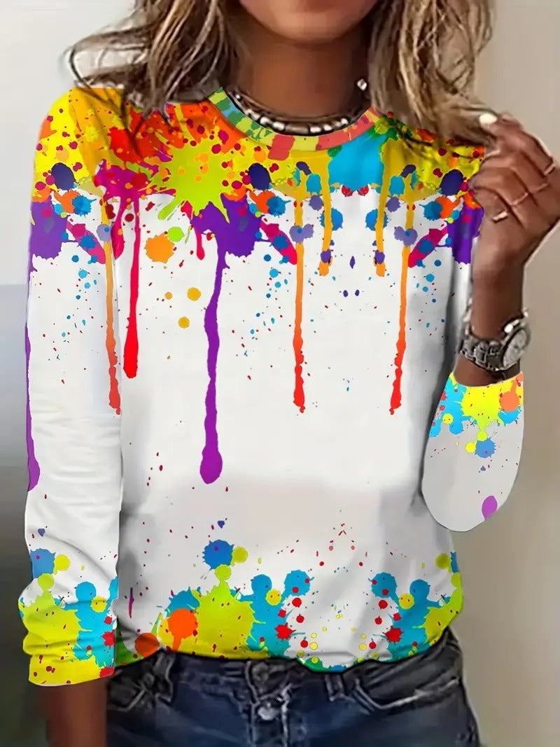 Foreign Trade Hip Hop Trend Printed Color Sweater Long Sleeve