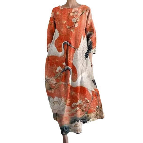 Women's Printed Round Neck Sweet Dress