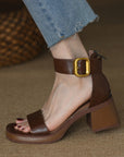 British Style Retro Strap Sandals Chunky Heel