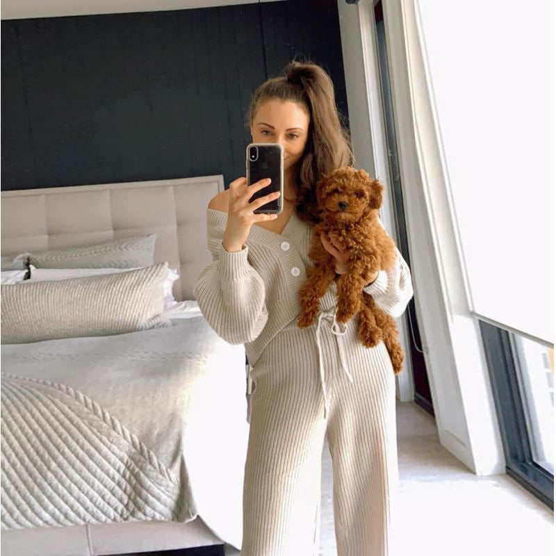 Fashion Wear Long-sleeved Sweater And Trouser Set