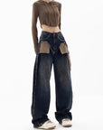 Spring New Niche Design Contrast Color Jeans Women