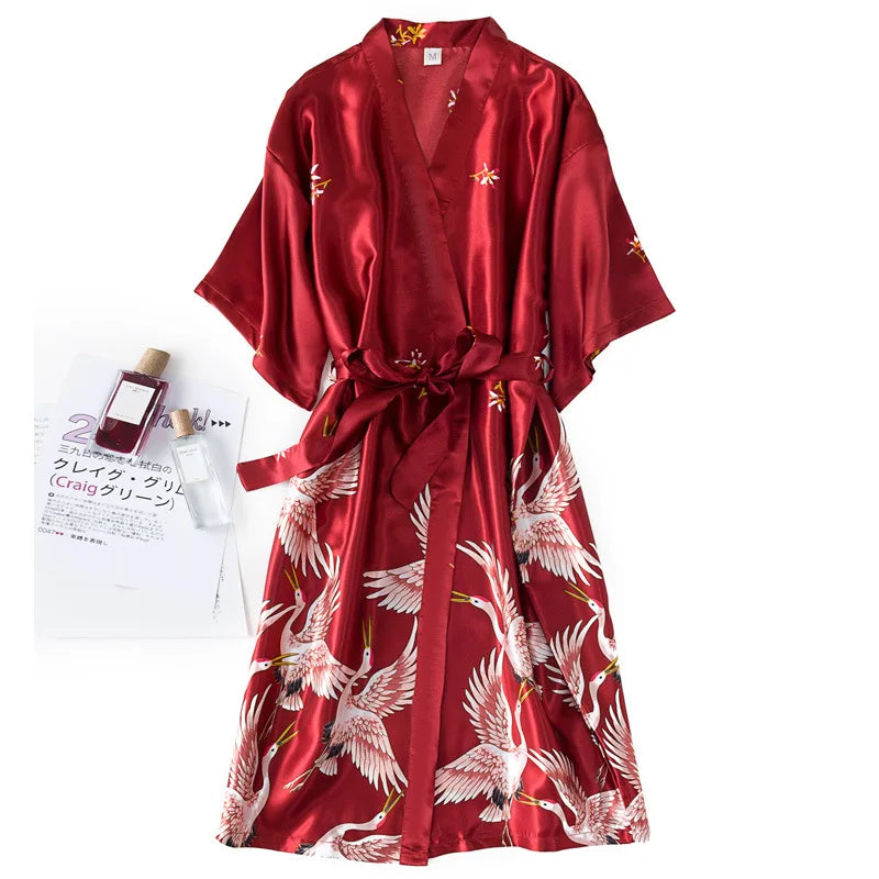 Faux Silk Kimono Robe Gown Sets