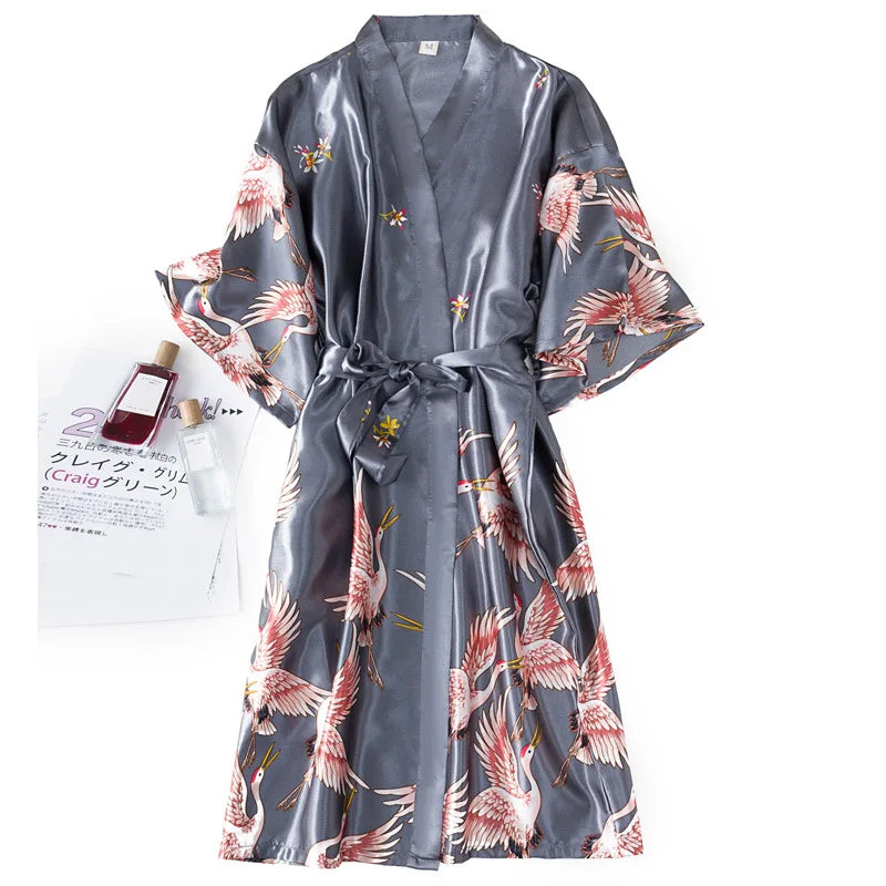 Faux Silk Kimono Robe Gown Sets