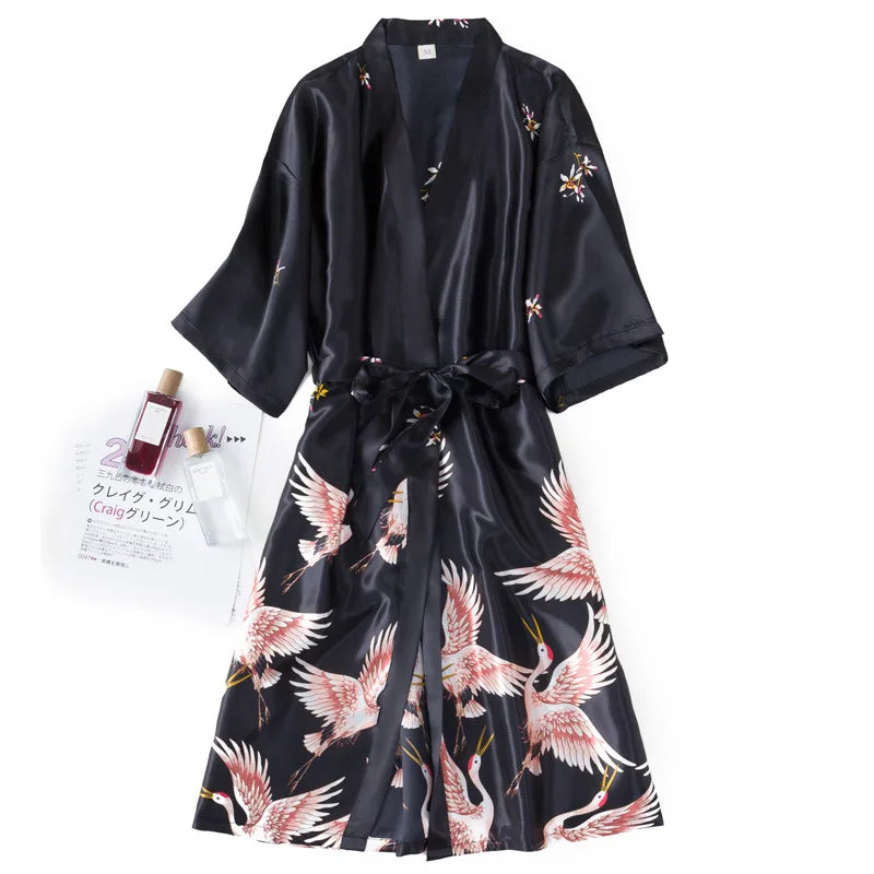 Faux Silk Kimono Robe Gown Sets