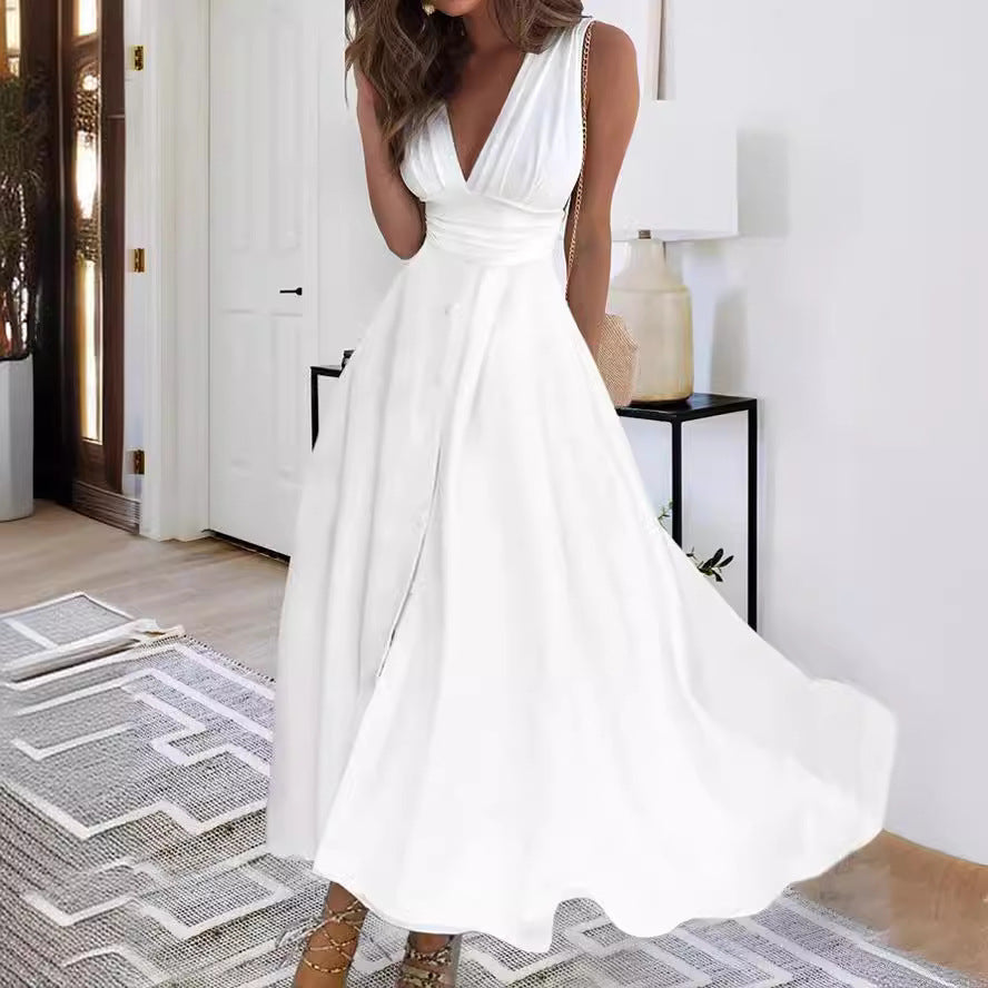 European And American V-neck Chest Wrap Dress