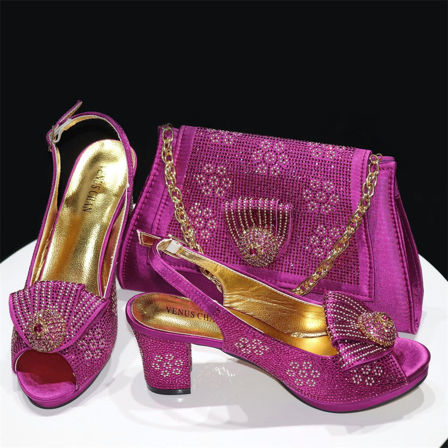 Elegant Rhinestone Shoes with Matching HandBag