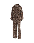 Fashion Leopard-print Long-sleeved Shirt Trousers Two-piece Set