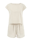 Women's Khaki Cotton And Linen Drop-shoulder Sleeve Vest Shorts Two-piece Set