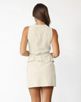 Women's Design Sense Khaki Linen Vest Short Skirt Two-piece Set