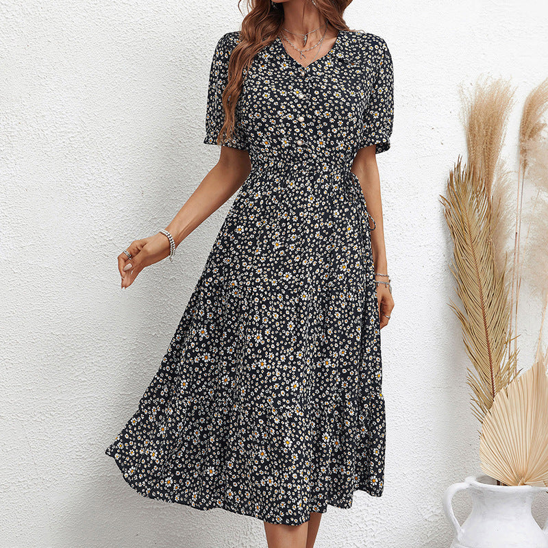 Fashion Printed Slim-fit Short Sleeve Dress