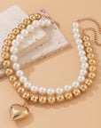 Ornament Pearl Heart Clavicle Chain Beaded Heart-shaped