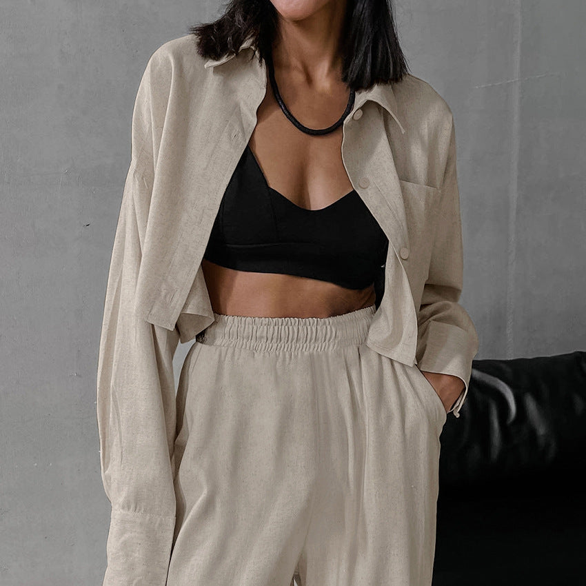 Simple Casual Loose Shirt Pants Two-piece Set