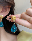 Water Drop Resin Niche Retro Stud Earrings Female