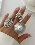 Alloy Winding Geometric Corrugated Pearl Ring