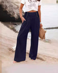 Casual Elastic High Waist Women's Cotton Linen Wide Leg Pants