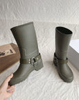 Below The Knee Buckle Knight Boots Waterproof