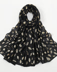 Leaves Bronzing Cotton And Linen Feel Scarf Thin