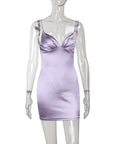 V-neck Brace Satin Backless Women's Dress