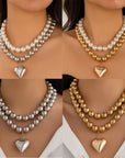 Ornament Pearl Heart Clavicle Chain Beaded Heart-shaped