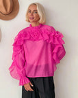 Ruffled Graceful Stand Collar Tencel Shirt