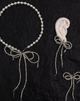 Bow Pearl Strap Necklace and Earrings