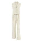 Women's Khaki Cotton And Linen Sleeveless Vest Trousers Two-piece Set