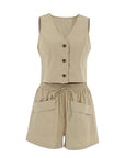 Cotton Linen Sleeveless Vest Hot Pants Casual Suit